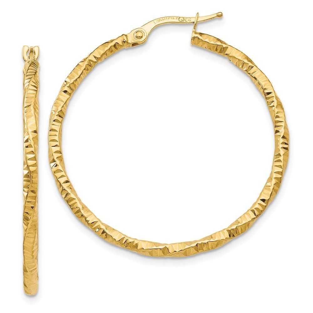 14k Yellow Gold Polished and Textured Hoop Earrings 35 L x 34.5 mm W